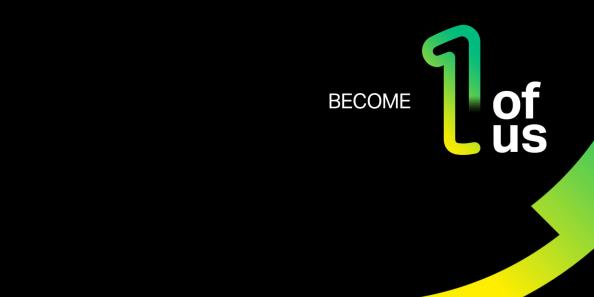 "Become 1 of us" Schriftzug auf schwarzem Hintergrund.