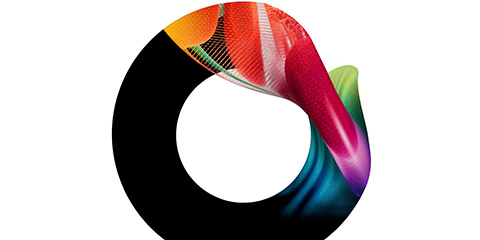 Abstraktes rundes Symbol in verschiedenen Farben.