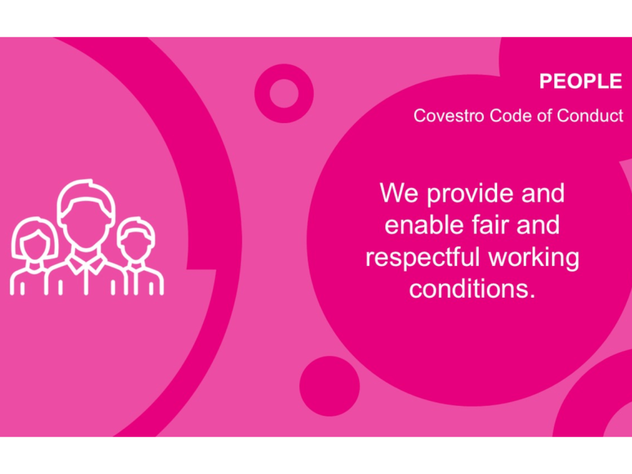 Covestro Compliance "People" – Slide 1: "We provide and enable fair and respectful working conditions."