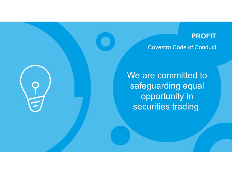 Covestro Compliance "Profit" – Slide 11: "We are committed to safeguarding equal opportunity in securities trading".