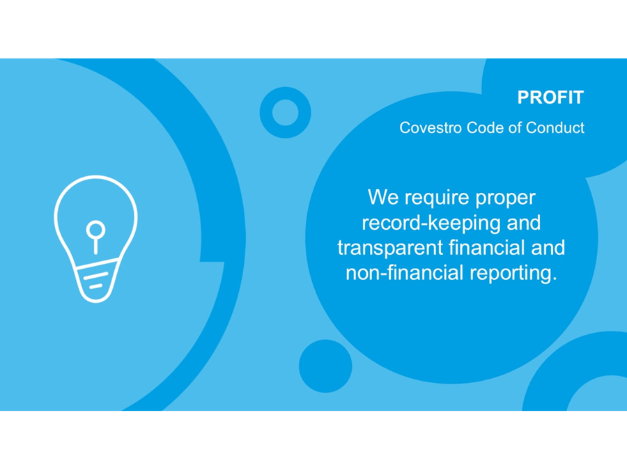 Covestro Compliance "Profit" – Slide 12: "We require proper record-keeping and transparent financial and non-financial reporting".