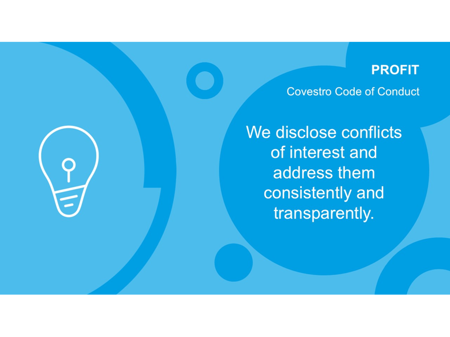 Covestro Compliance "Profit" – Slide 13: "We disclose conflicts of interest and address them consistently and transparently".