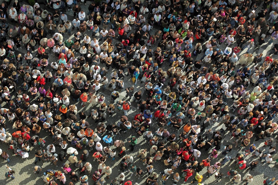 View of a crowd from above.