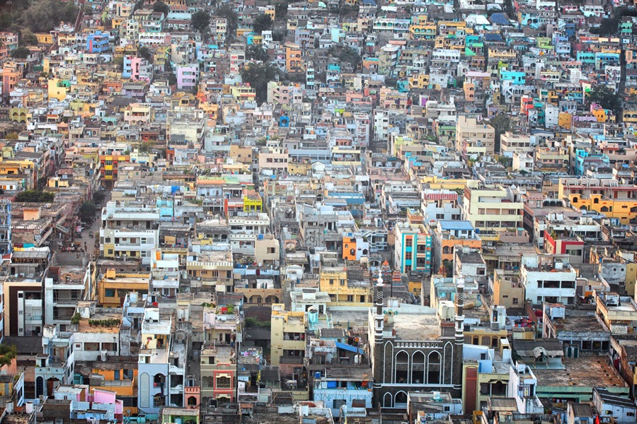 Aerial view of Vijayawada city in India