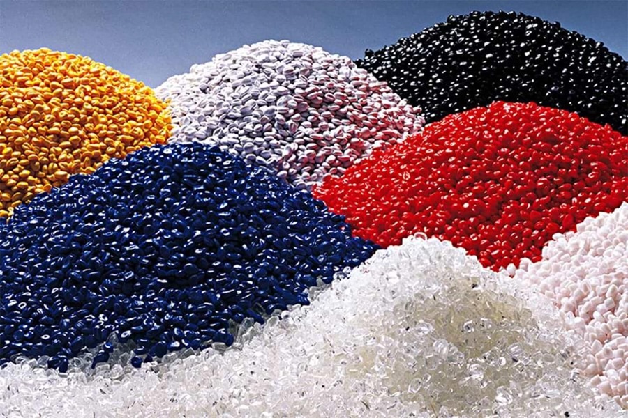 Differently colored granules in a close up view.