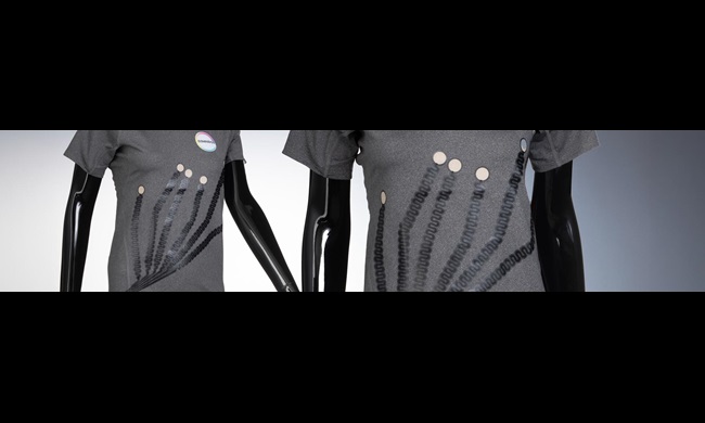 Concept shirt with printed electronics and bio-sensors on mannequins